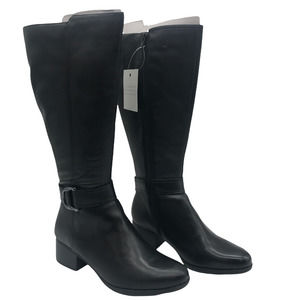 Naturalizer Womens Riding Boot Black Kelso Block Heel Side Zip 9.5 M WC New